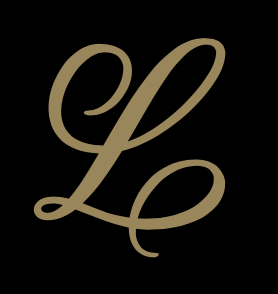The letter L in gold cursive, on a black background.